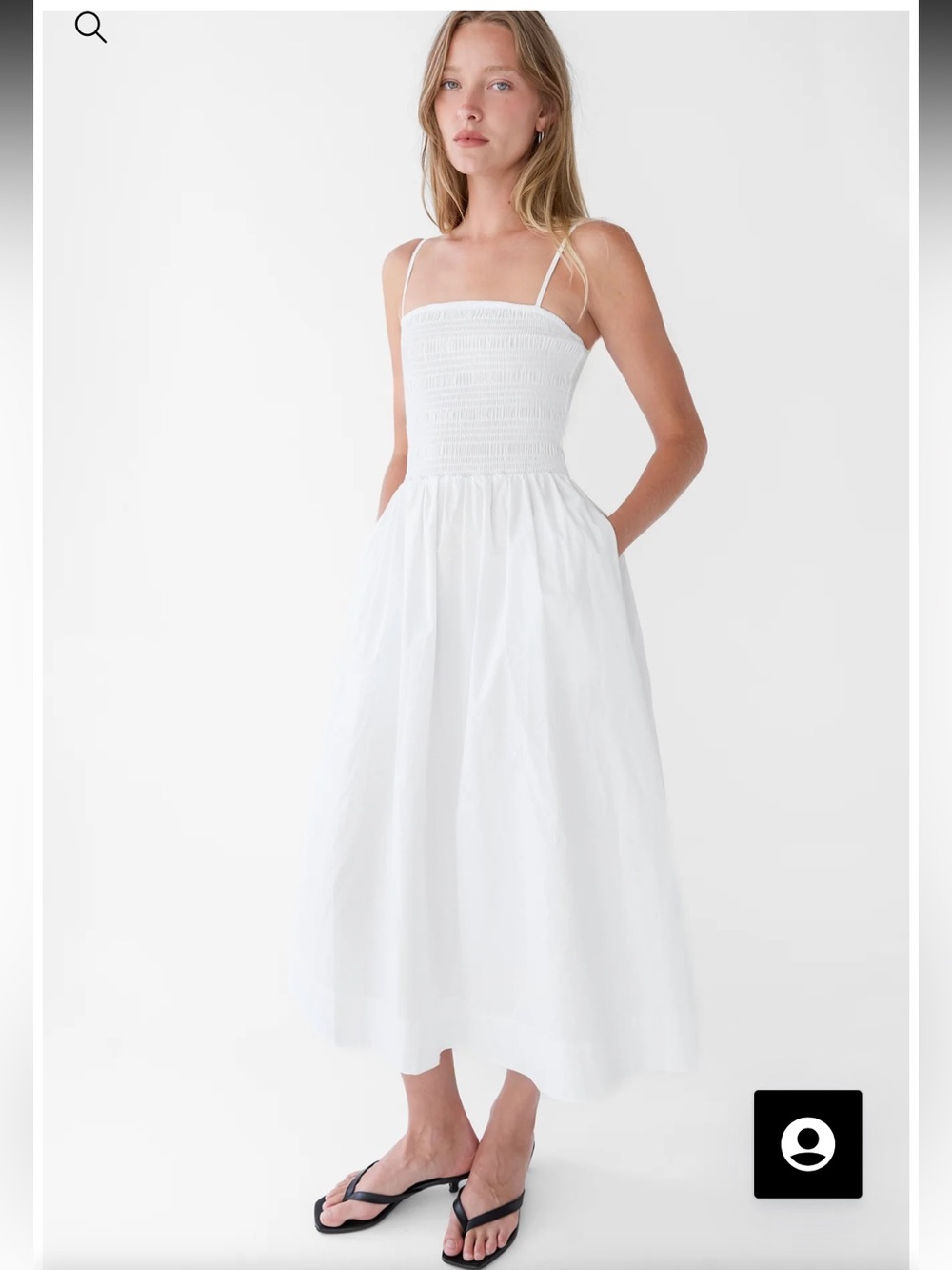 Oak and fort smocked poplin midi dress in white